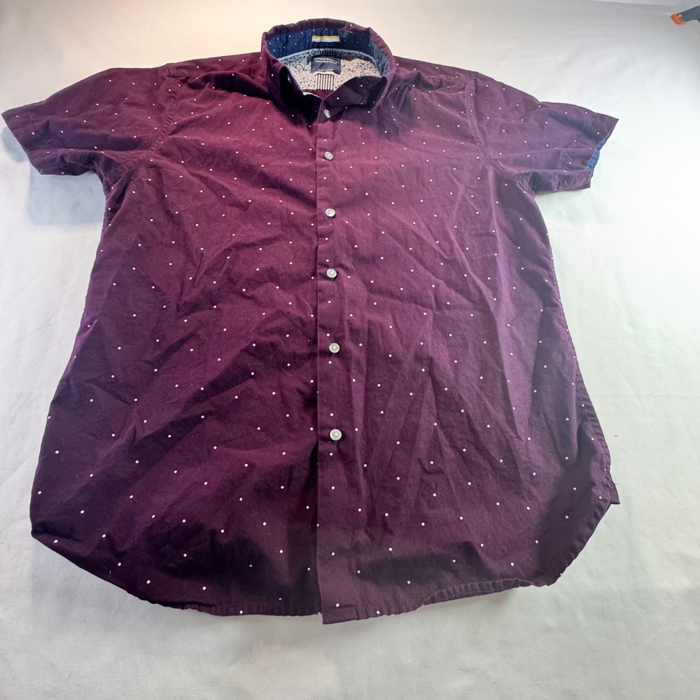 Denim & Flower Ricky Singh Mens Medium Burgundy Polka Dot Short Sleeve Shirt